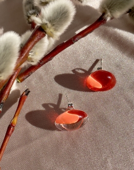 Glass button earrings orange